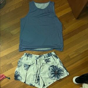 Blue Tank Top and Floral Shorts Set